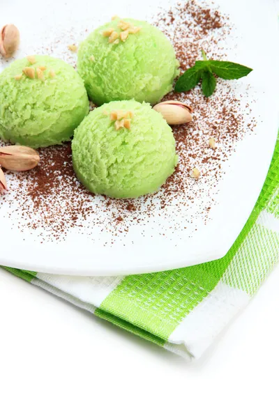 Delicious ice cream on plate close-up — Stock Photo, Image