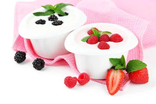 Delicious yogurt with berries isolated on white Stock Image