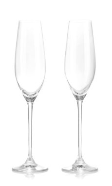 Şampanya bardağı, üzerinde beyaz izole