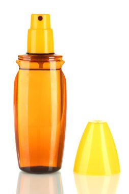 Güneş kremi üzerine beyaz izole şişesiyle