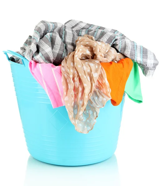 Blue laundry basket isolated on white — Stock Photo, Image