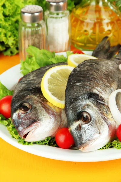 Dorado fish on table close-up — Stock Photo, Image