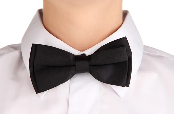Black bow tie wearing shirt isolated on white — Stock Photo, Image