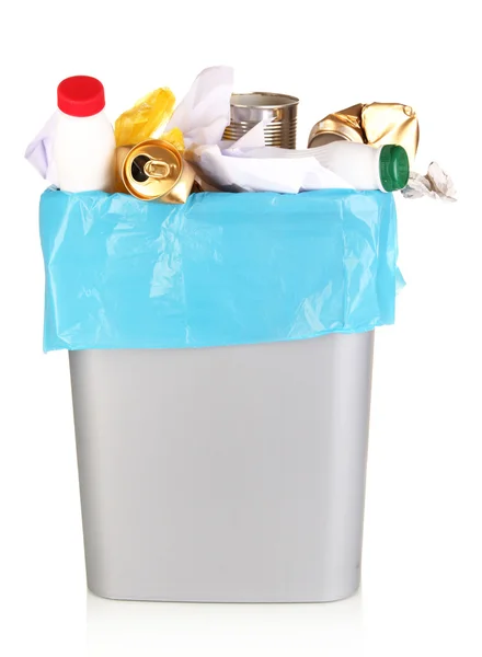 Bin full of rubbish isolated on white — Stock Photo, Image