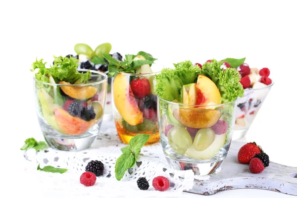 Fruit salad in glasses, isolated on white — Stock Photo, Image