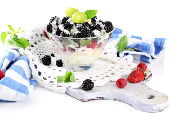 Fruit salad in glass bowl, isolated on white — Stock Photo, Image