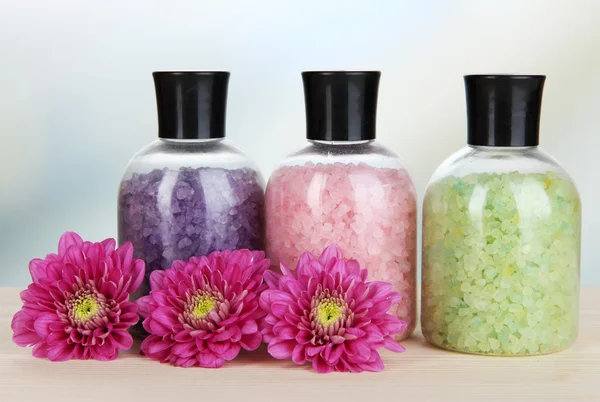 Aromatherapy minerals - colorful bath salt on light background — Stock Photo, Image