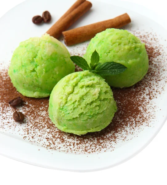 Delicious ice cream on plate close-up — Stock Photo, Image