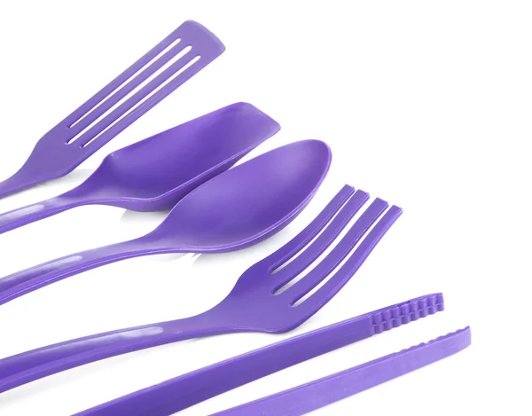 Utensili da cucina in plastica isolati su bianco — Foto Stock