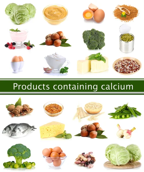 Collage of products containing calcium — Stock Photo, Image