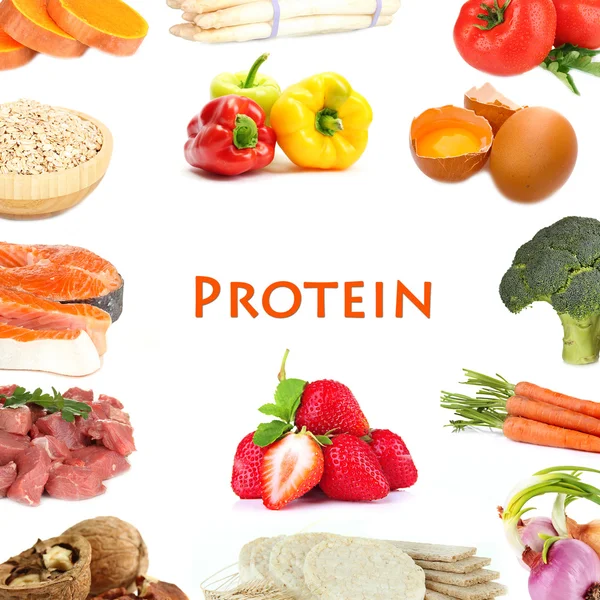 Collage of products containing protein — Stock Photo, Image