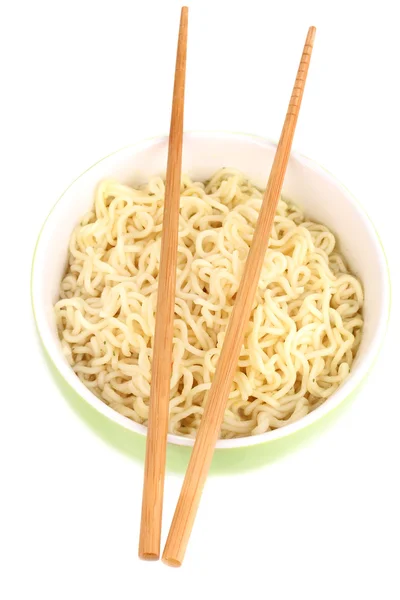 Asian noodles in bowl isolated on white — Stock Photo, Image