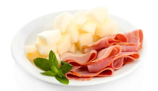 Parma ham and melon, isolated on white — Stock Photo, Image