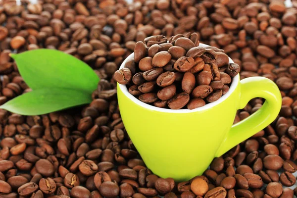 Kávová zrna v poháru detail — Stock fotografie
