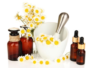 esans ve papatya çiçekleri beyaz izole harcı