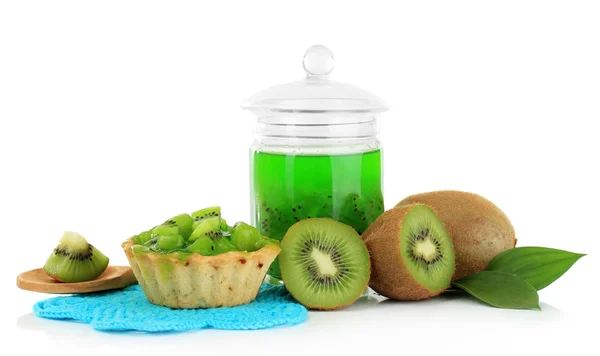 Leckere Kiwi-Marmelade isoliert auf weiß — Stockfoto