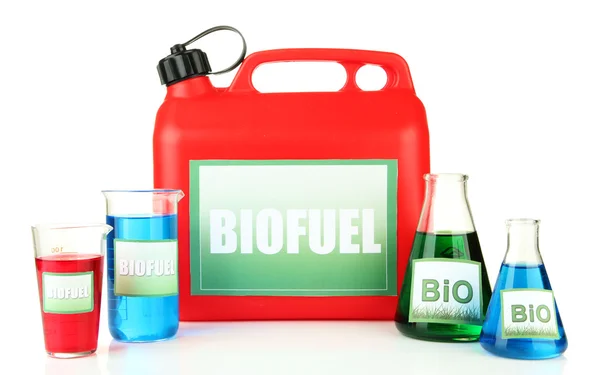 Bio fuels in canister and vials isolated on white — Stock Photo, Image