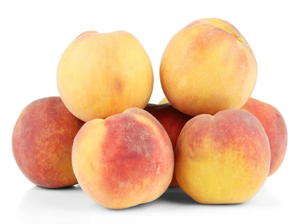 Ripe sweet peaches, isolated on white — Stock Photo, Image