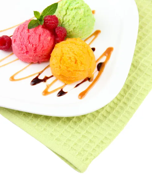 Delicious ice cream on plate close-up — Stock Photo, Image