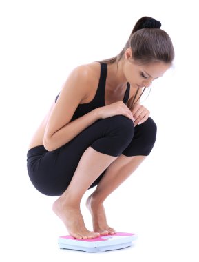 beyaz izole ölçeklerde ince genç kız