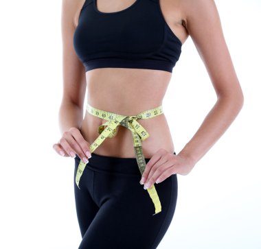 beyaz izole santimetre ile Slim kız