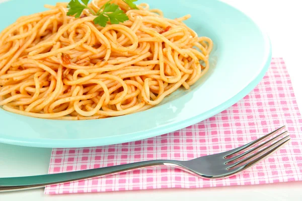 Esparguete italiano em placa close-up — Fotografia de Stock