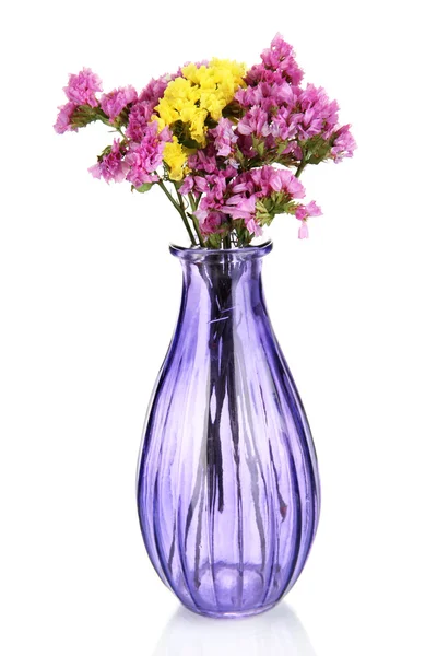 Beautiful summer flowers in vase isolated on white — Zdjęcie stockowe