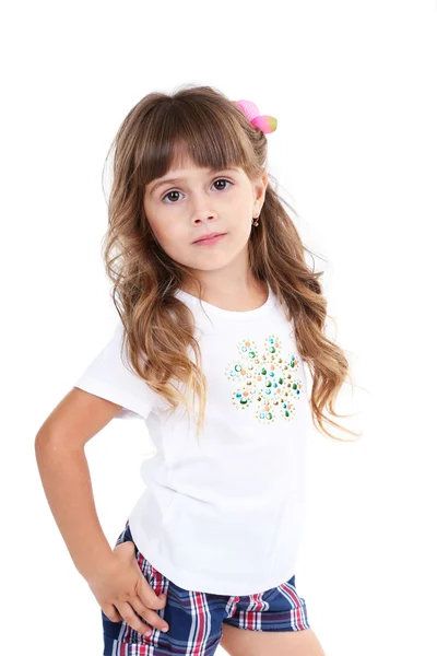 Niña posando aislada sobre blanco — Foto de Stock