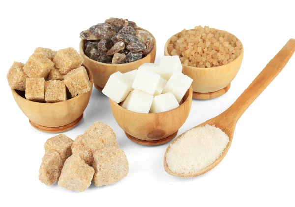 Verschiedene Zuckerarten isoliert auf weiß — Stockfoto