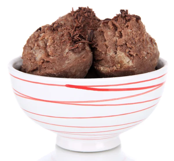 Gustose palline di gelato in ciotola, isolate su bianco — Foto Stock