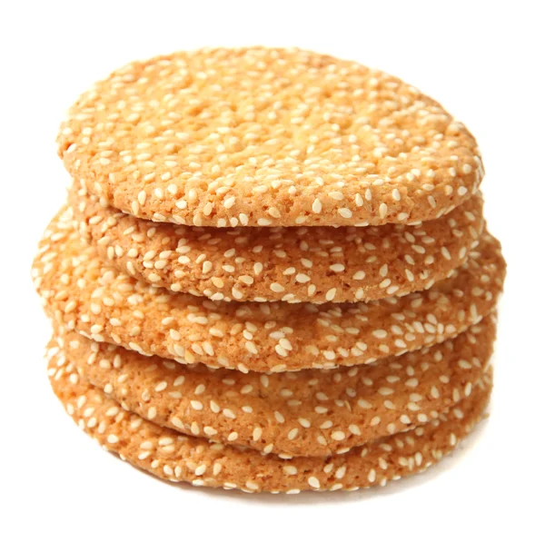 Σπιτικά μπισκότα με σουσάμι, που απομονώνονται σε λευκό — Φωτογραφία Αρχείου