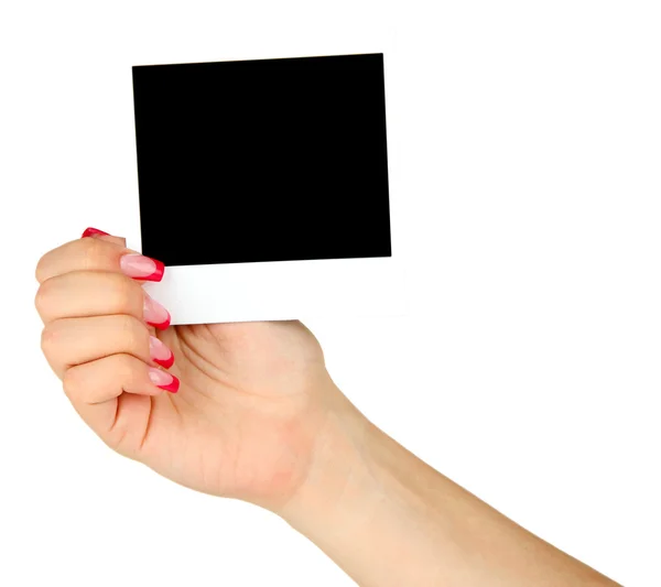 Female hand holding card, isolated on white — Stock Photo, Image
