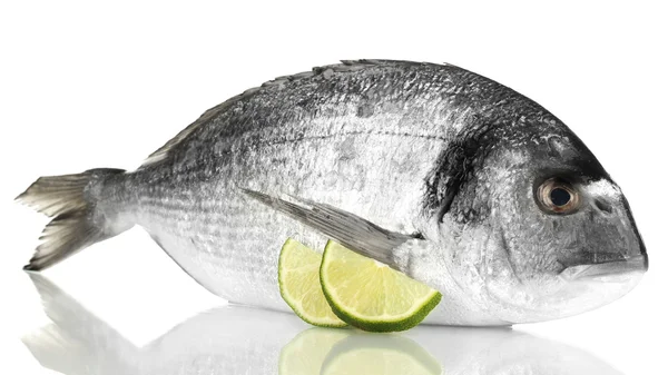 Dorado balığı üzerinde beyaz izole limon — Stok fotoğraf