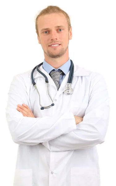 Portret van dokter geïsoleerd op wit — Stockfoto
