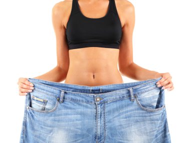 büyük kot üzerinde beyaz izole ile Slim kız