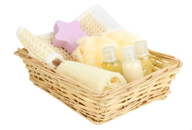 hasır sepet, üzerinde beyaz izole kaplıcada için ayarla