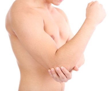 el ağrı, üzerinde beyaz izole genç adamla