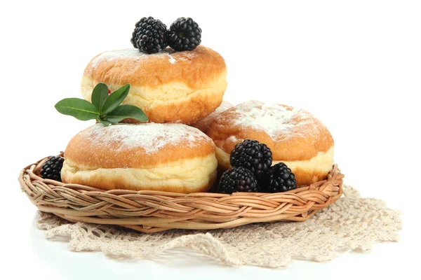 Tasty donuts with berries, isolated on white — Stock Photo, Image