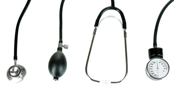 Tonometer and stethoscope isolated on white — Stock Photo, Image