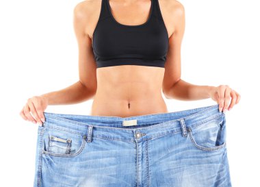büyük kot üzerinde beyaz izole ile Slim kız