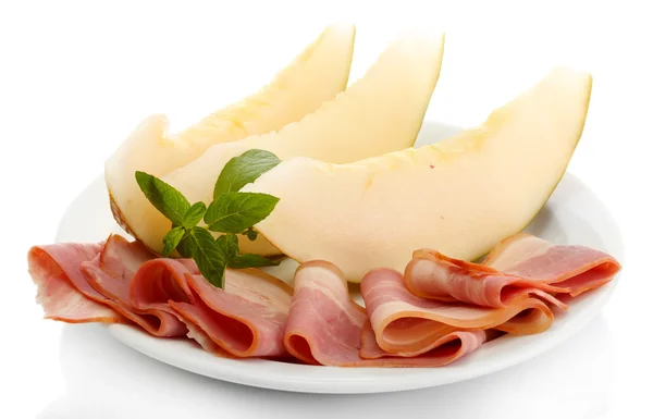 Parma ham and melon, isolated on white — Stock Photo, Image