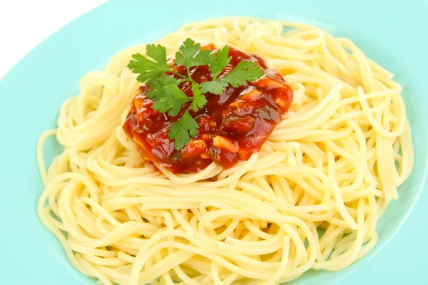 Italian spaghetti in plate close-up — Stok fotoğraf