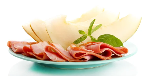 Parma ham and melon, isolated on white — Stock Photo, Image