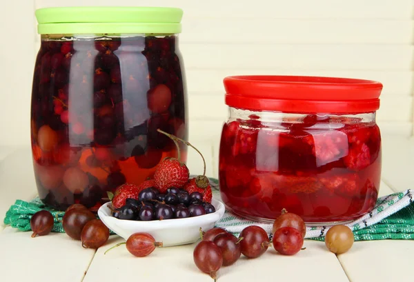 Home made berry jam on wooden table — Stock Photo, Image