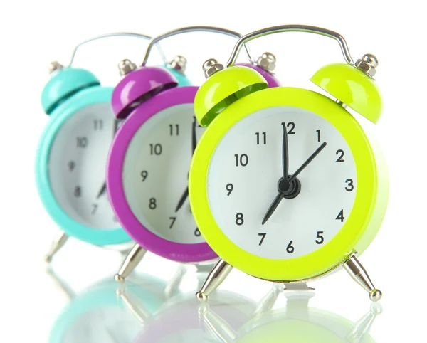 Reloj despertador colorido aislado en blanco —  Fotos de Stock