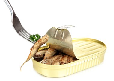 konserve sardalya, üzerinde beyaz izole ile açın.