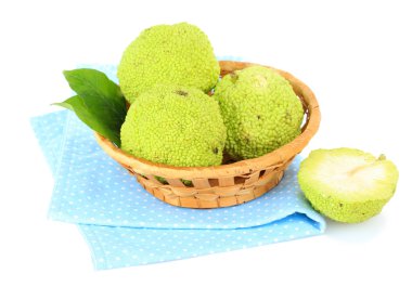 beyaz izole osage turuncu meyveler (maclura pomifera) sepeti,