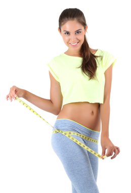 beyaz izole santimetre ile Slim kız