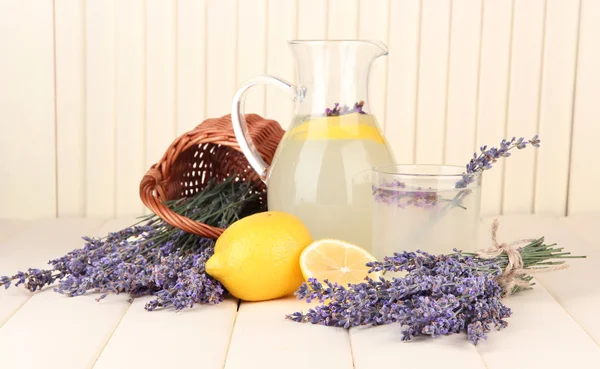 Lavender lemonade, on white wooden background — Stock Photo, Image