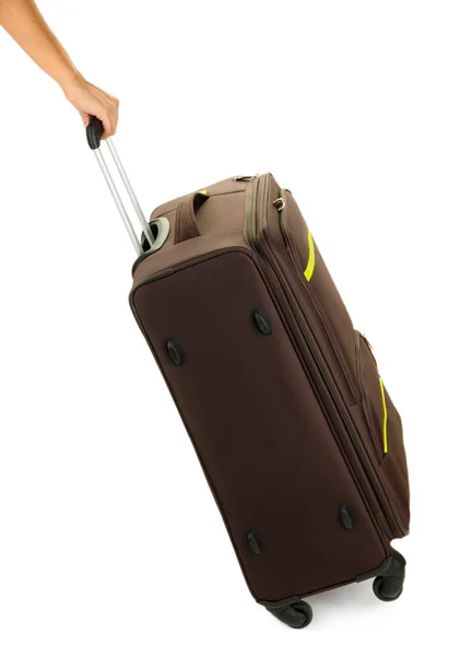 Suitcase in hand isolated on white — Stock Photo, Image